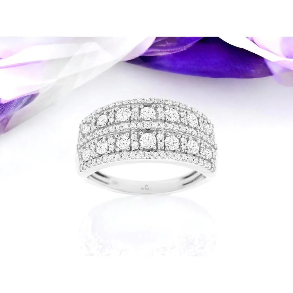 14K White Gold Wide Multi-Row Diamond Wedding Band with Round Diamonds - 1.00 Carat Total Diamond Weight - Royal Jewelry - Image 2