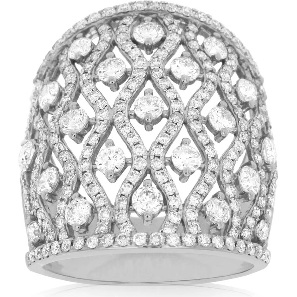 14K White Gold Wide Openwork Diamond Statement Ring with Round Diamonds - 2.55 Carat Total Diamond Weight - Royal Jewelry