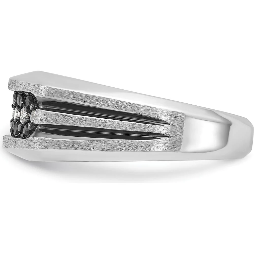 14K White Gold with Black Rhodium Men's Grooved Band Ring with 1/2 Carat Total Black and White Diamonds by IBGoodman - Image 3