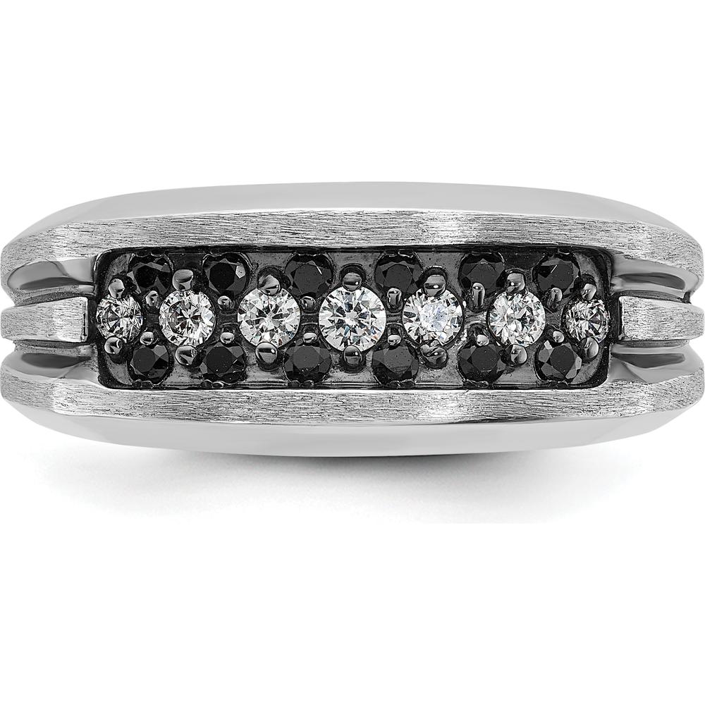 14K White Gold with Black Rhodium Men's Grooved Band Ring with 1/2 Carat Total Black and White Diamonds by IBGoodman - Image 4