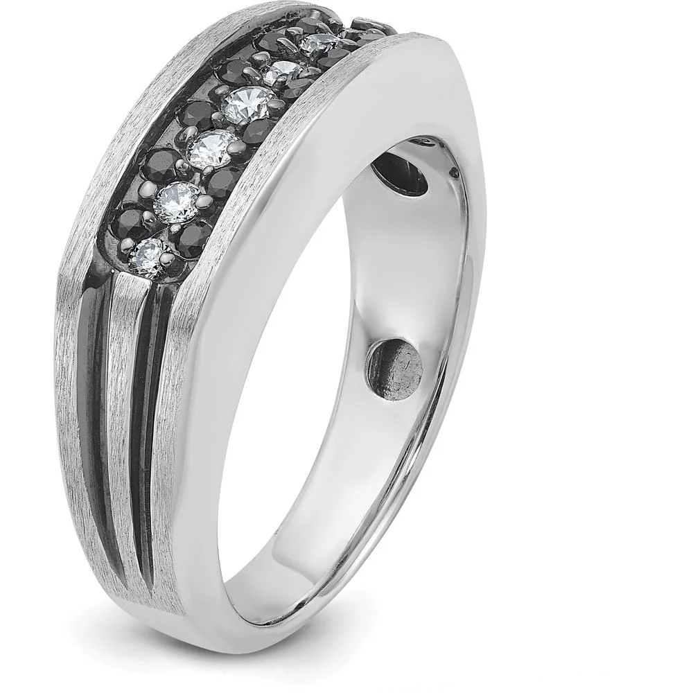 14K White Gold with Black Rhodium Men's Grooved Band Ring with 1/2 Carat Total Black and White Diamonds by IBGoodman - Image 6