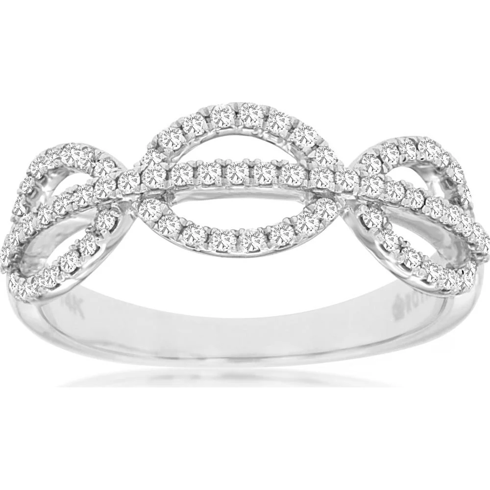 14K White Gold Woven Knot Ring with Pavé-Set Round Diamonds - 0.38 Total Carat Weight - Royal Jewelry