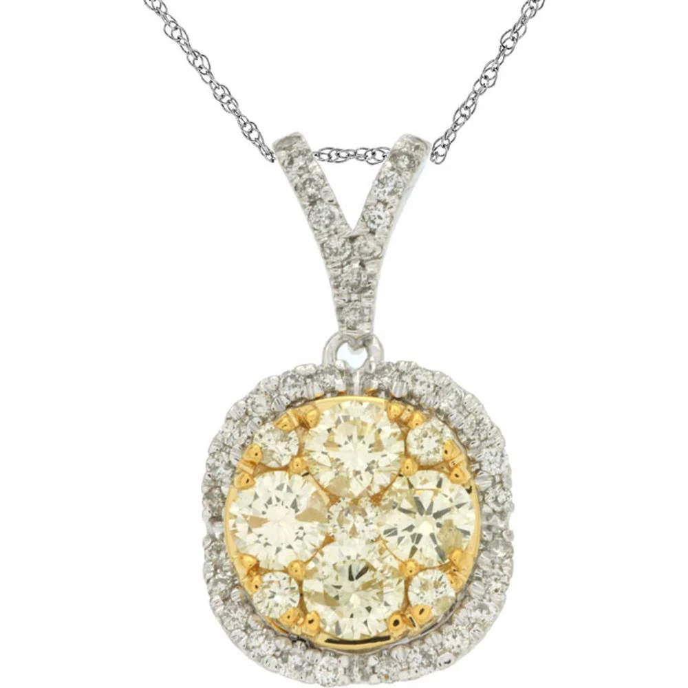 14K White Gold Yellow & White Diamond Pendant with 1.00 Carat Yellow Diamond and 0.25 Carats Total White Diamond Weight - Royal Jewelry