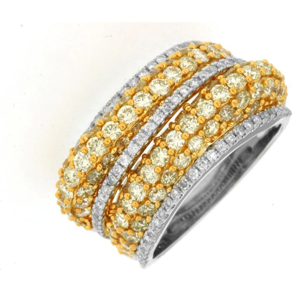 14K White Gold Yellow Diamond & Diamond Band Ring with Pave Setting - 3.18 Carats Total Diamond Weight - Royal Jewelry