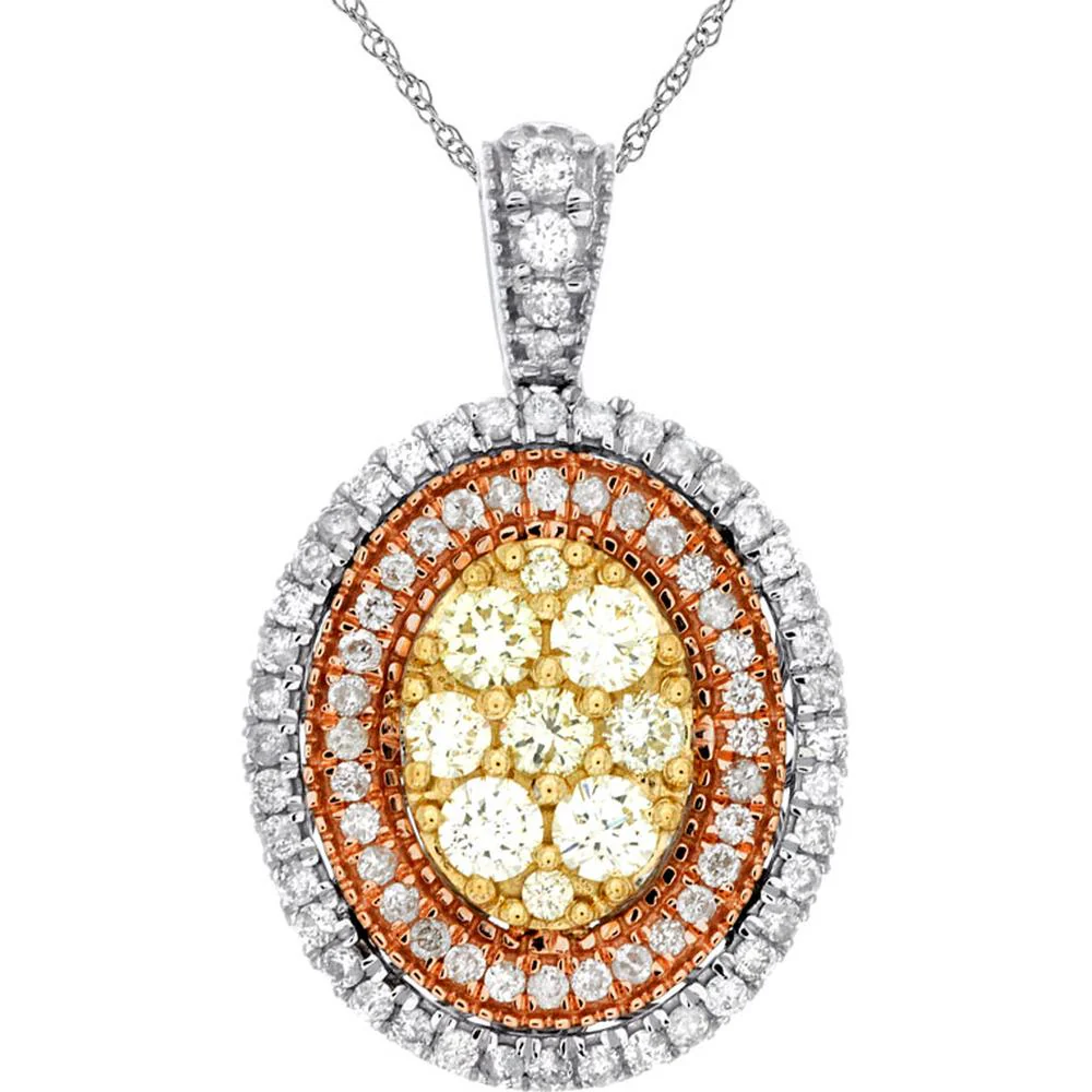 14K White Gold Yellow Diamond & Diamond Halo Pendant - 1.04 Carats Total Diamond Weight - Royal Jewelry