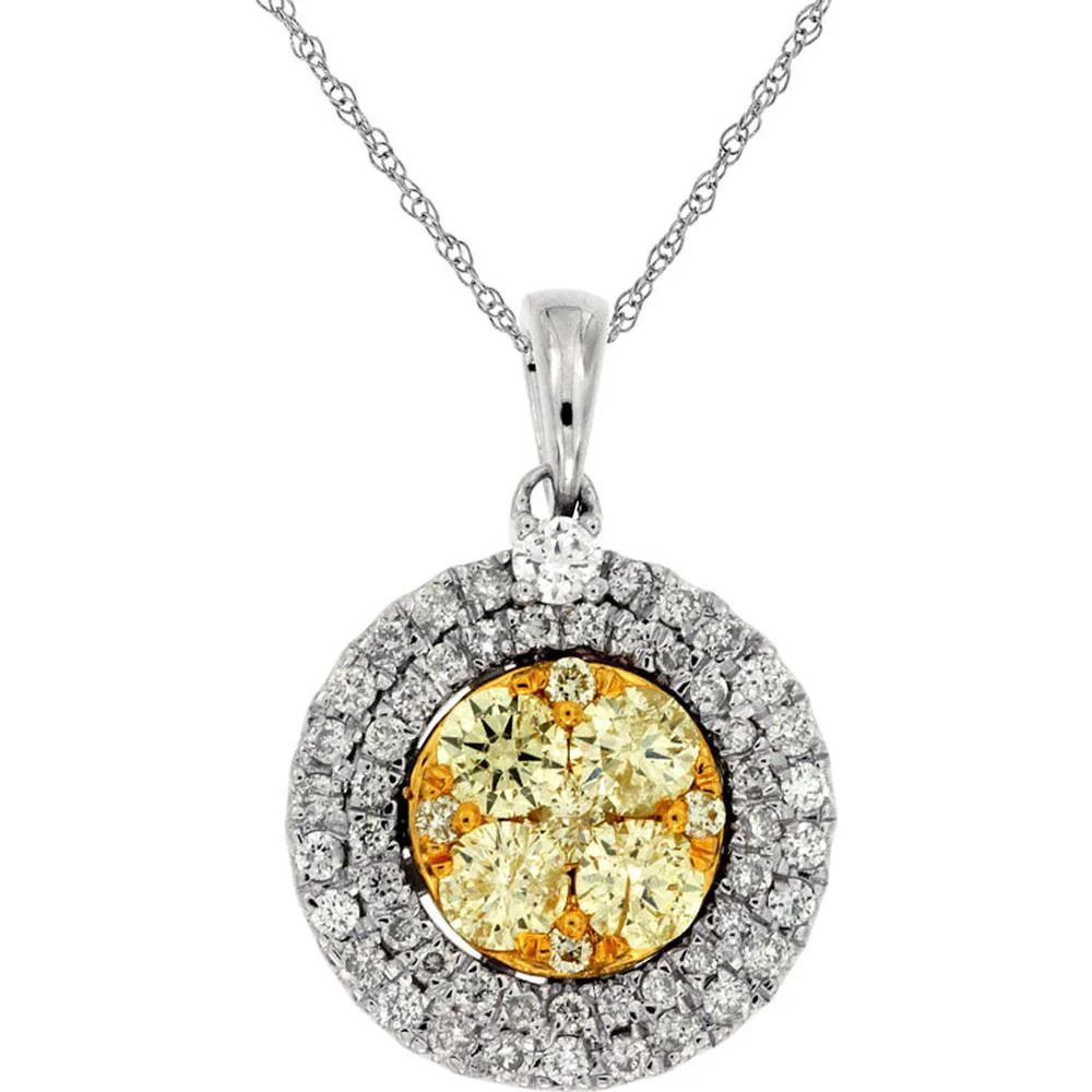 14K White Gold Yellow Diamond & Diamond Halo Pendant - 1.05 Carats Total Diamond Weight - Royal Jewelry