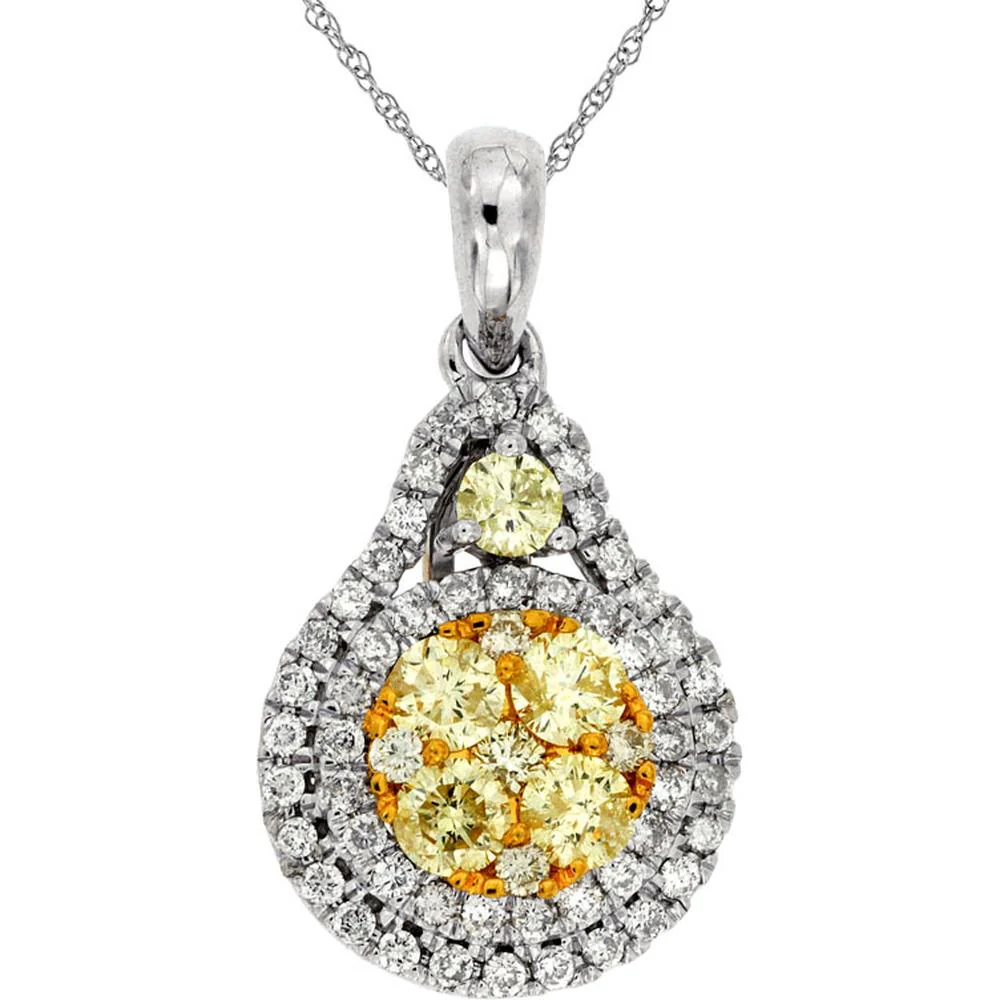 14K White Gold Yellow Diamond & Diamond Halo Pendant - 1.14 Carats Total Diamond Weight - Royal Jewelry