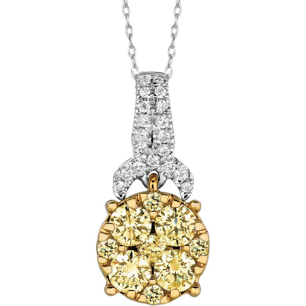 14K White Gold Yellow Diamond & Diamond Halo Pendant - 1.73 Carats Total Diamond Weight - Royal Jewelry