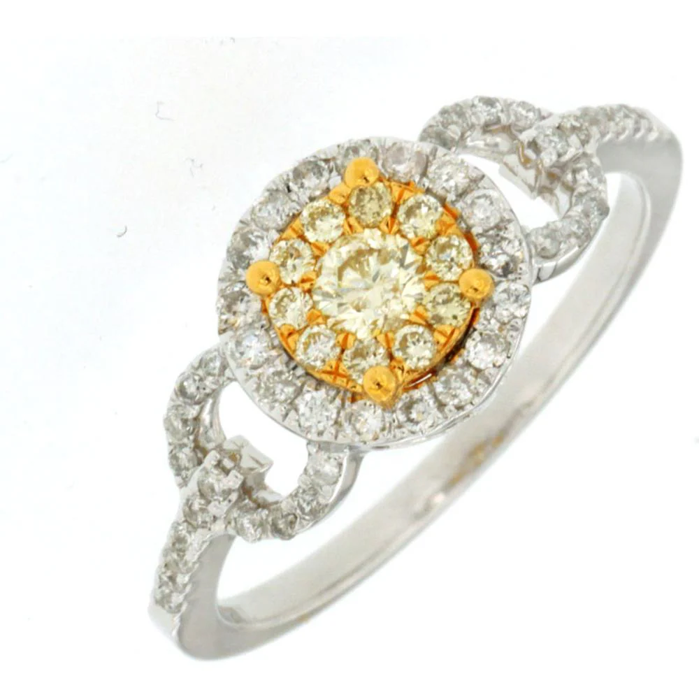 14K White Gold Yellow Diamond & Diamond Halo Ring - 0.51 Carats Total Diamond Weight - Royal Jewelry