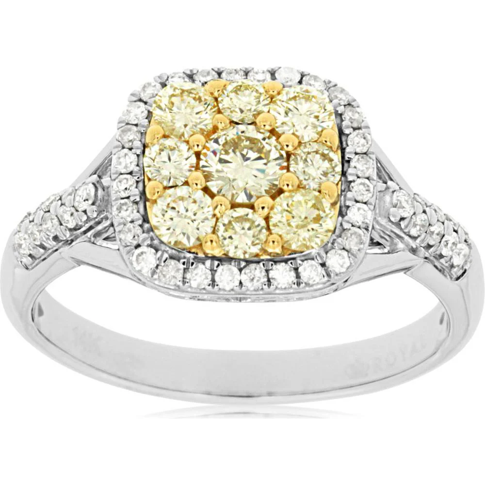 14K White Gold Yellow Diamond & Diamond Halo Ring - 0.62 Carats Yellow Diamond and 0.27 Carats Total Diamond Weight - Royal Jewelry