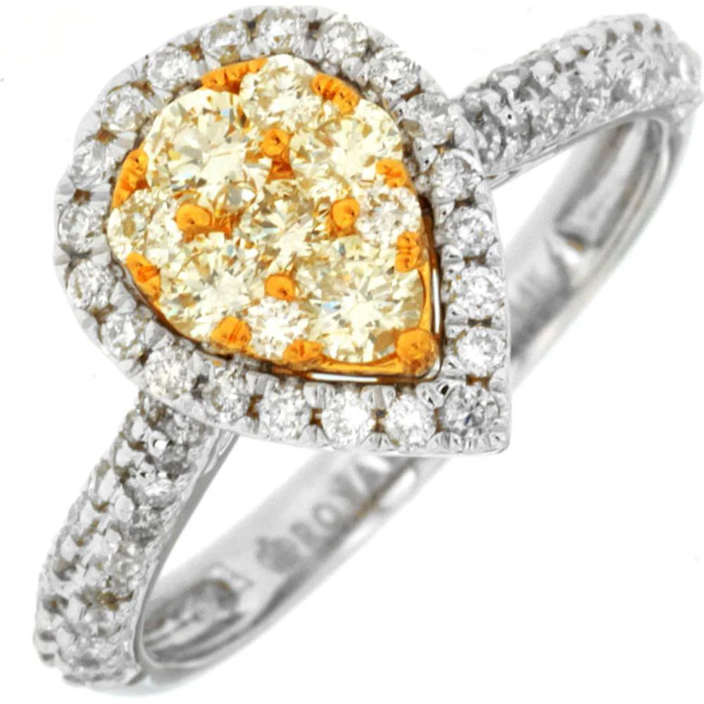 14K White Gold Yellow Diamond & Diamond Halo Ring - 0.83 Carats Total Diamond Weight - Royal Jewelry