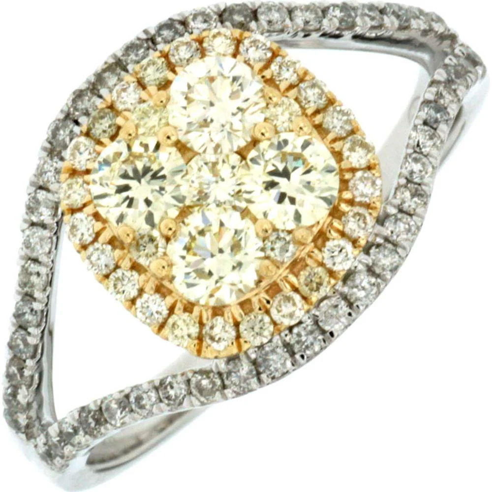 14K White Gold Yellow Diamond & Diamond Halo Ring - 1.07 Carats Total Diamond Weight - Royal Jewelry