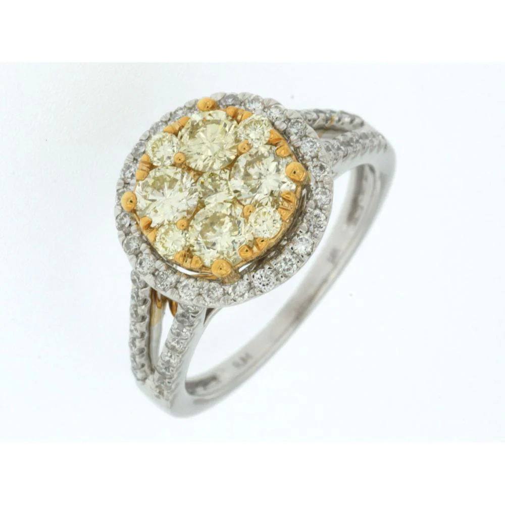 14K White Gold Yellow Diamond & Diamond Halo Ring - 1.57 Carats Total Diamond Weight - Royal Jewelry