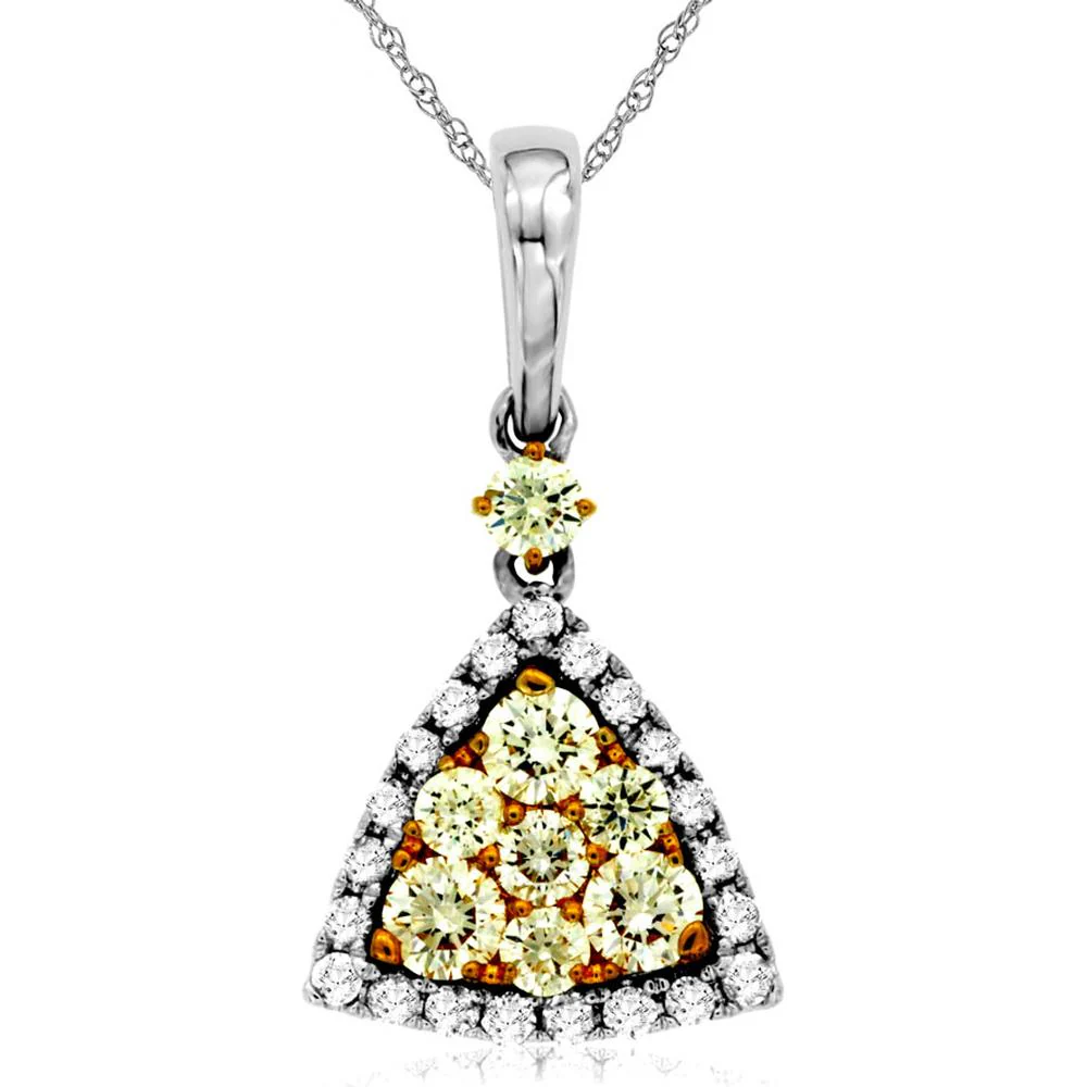 14K White Gold Yellow Diamond & Diamond Pendant - 0.61 Carats Yellow Diamond & 0.20 Carats White Diamonds - Royal Jewelry