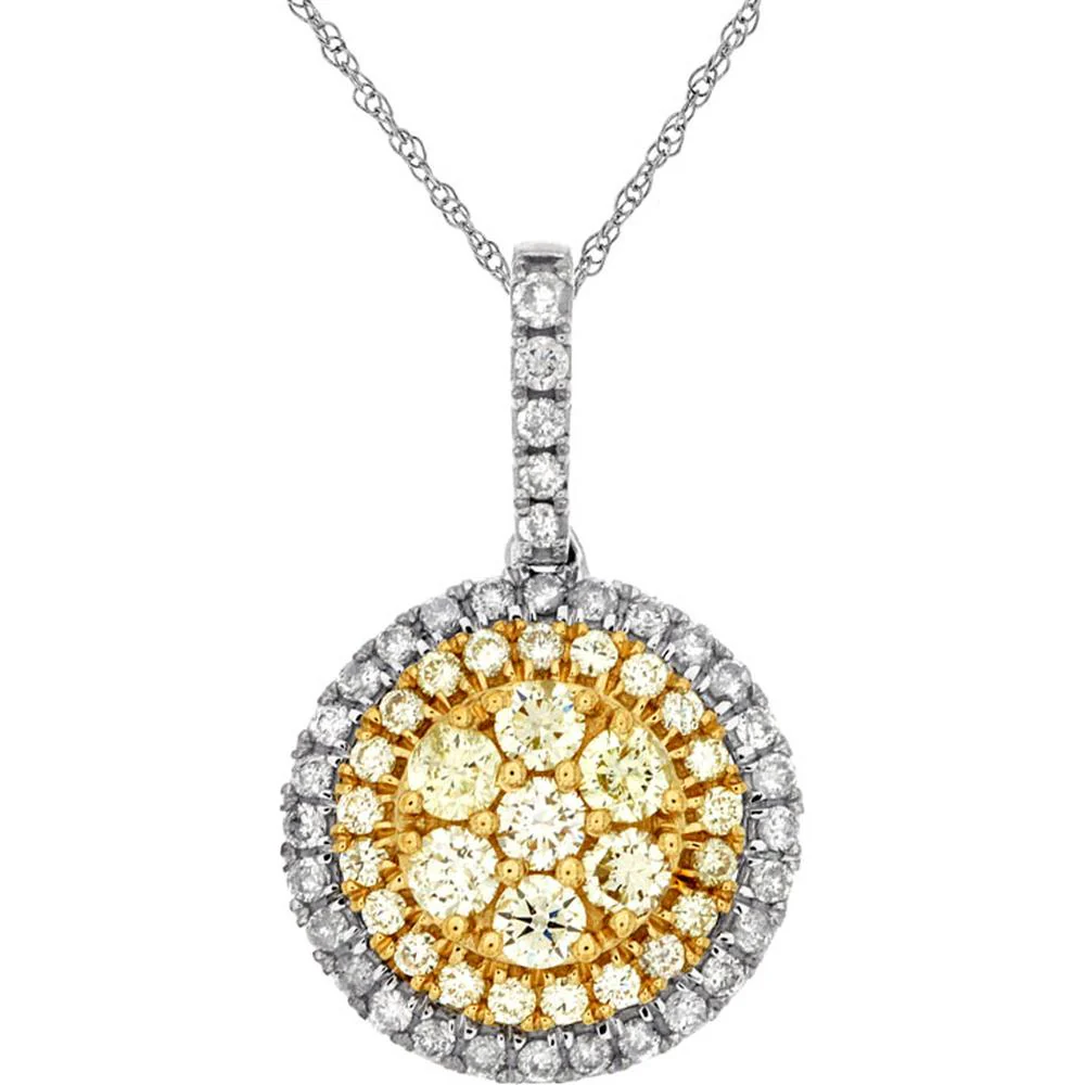 14K White Gold Yellow Diamond & Diamond Pendant - 0.72 Carats Total Diamond Weight - Royal Jewelry