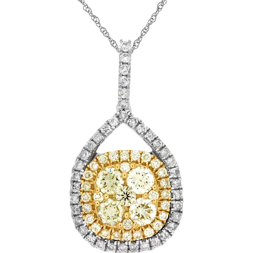 14K White Gold Yellow Diamond & Diamond Pendant with Halo - 0.93 Carats Total Diamond Weight - Royal Jewelry