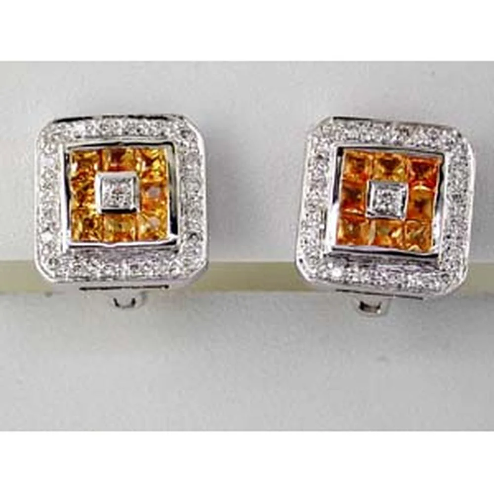 14K White Gold Yellow Sapphire and Diamond Halo Earrings - 1.16 Carats Total Gem Weight - Royal Jewelry