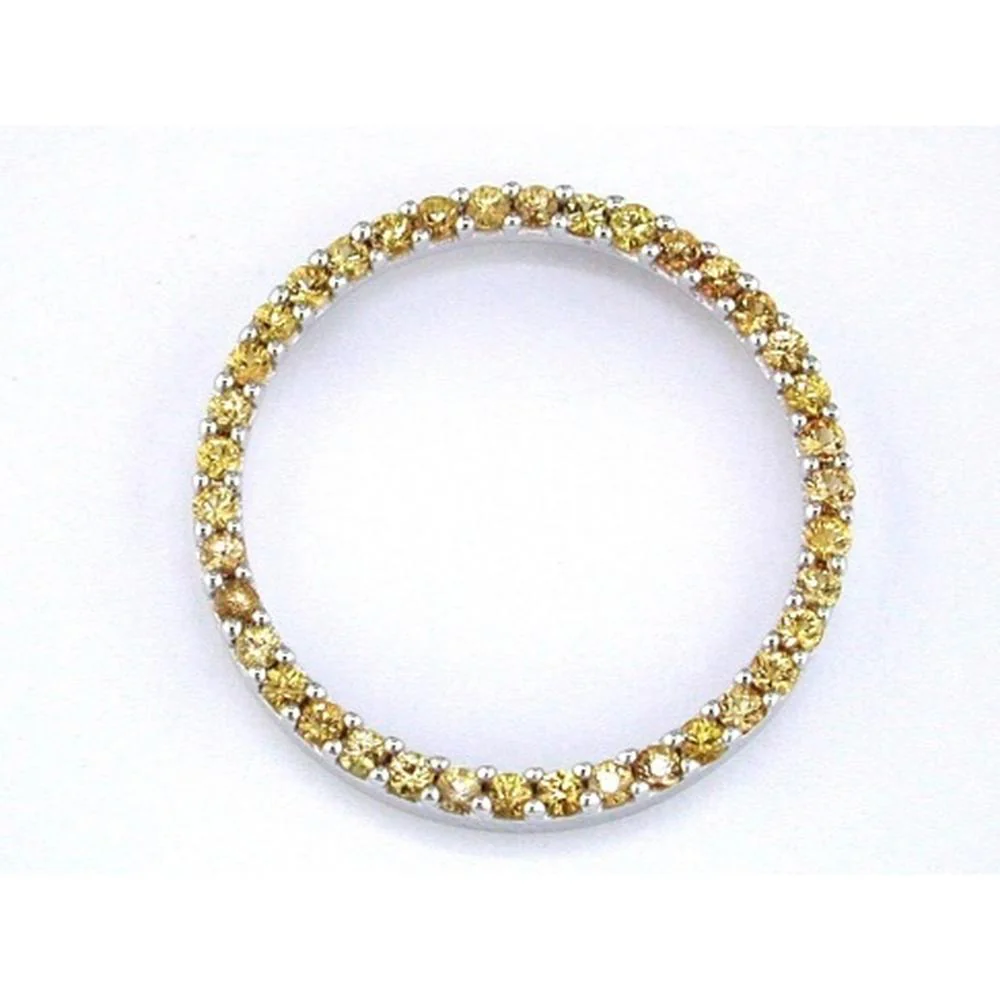 14K White Gold Yellow Sapphire Circle Pendant with Round Cut Stones - 1.00 Carat Total Weight - Royal Jewelry