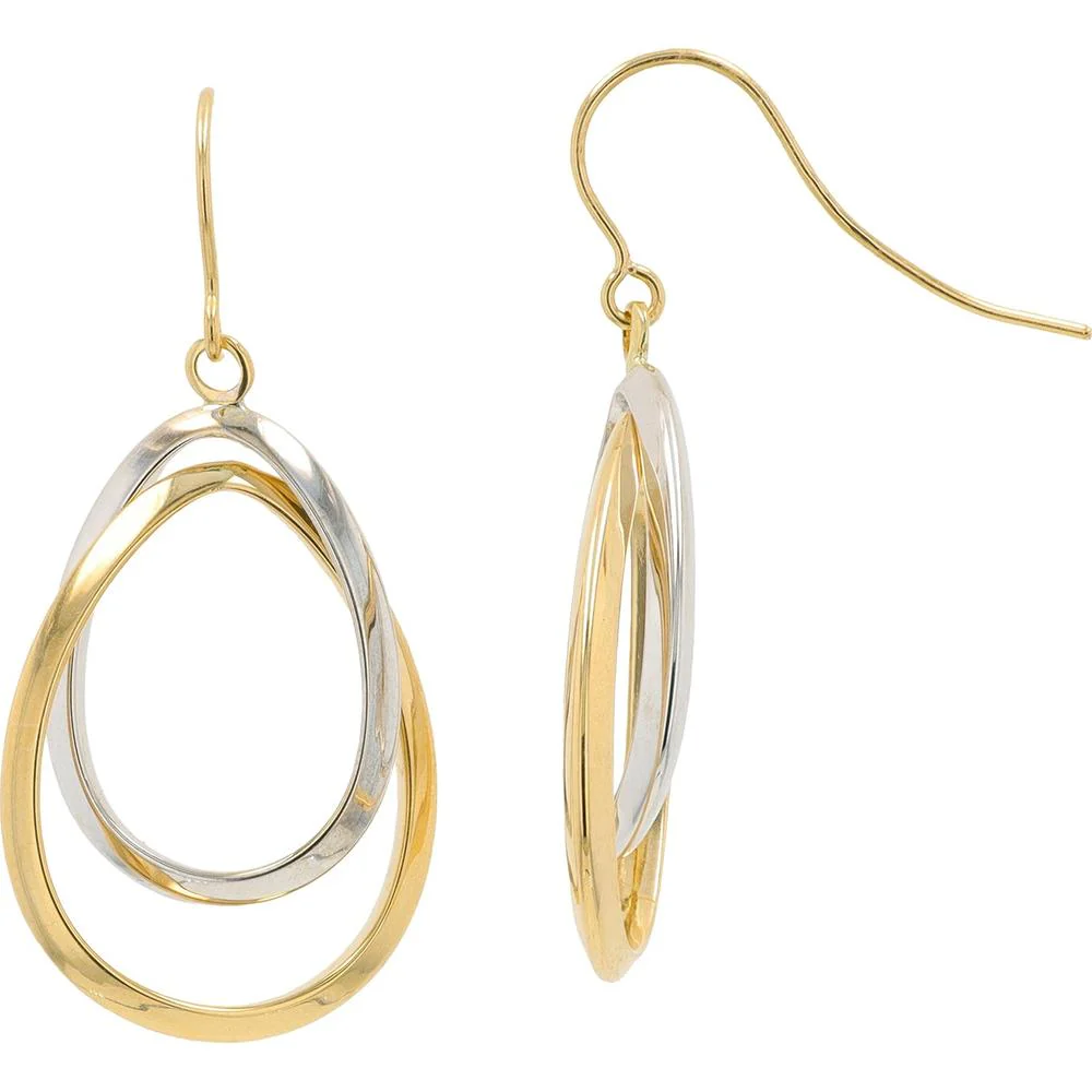 14K Yellow & White Gold Interlocking Drop Earrings - 2.30 Gram Total Weight - Image 2