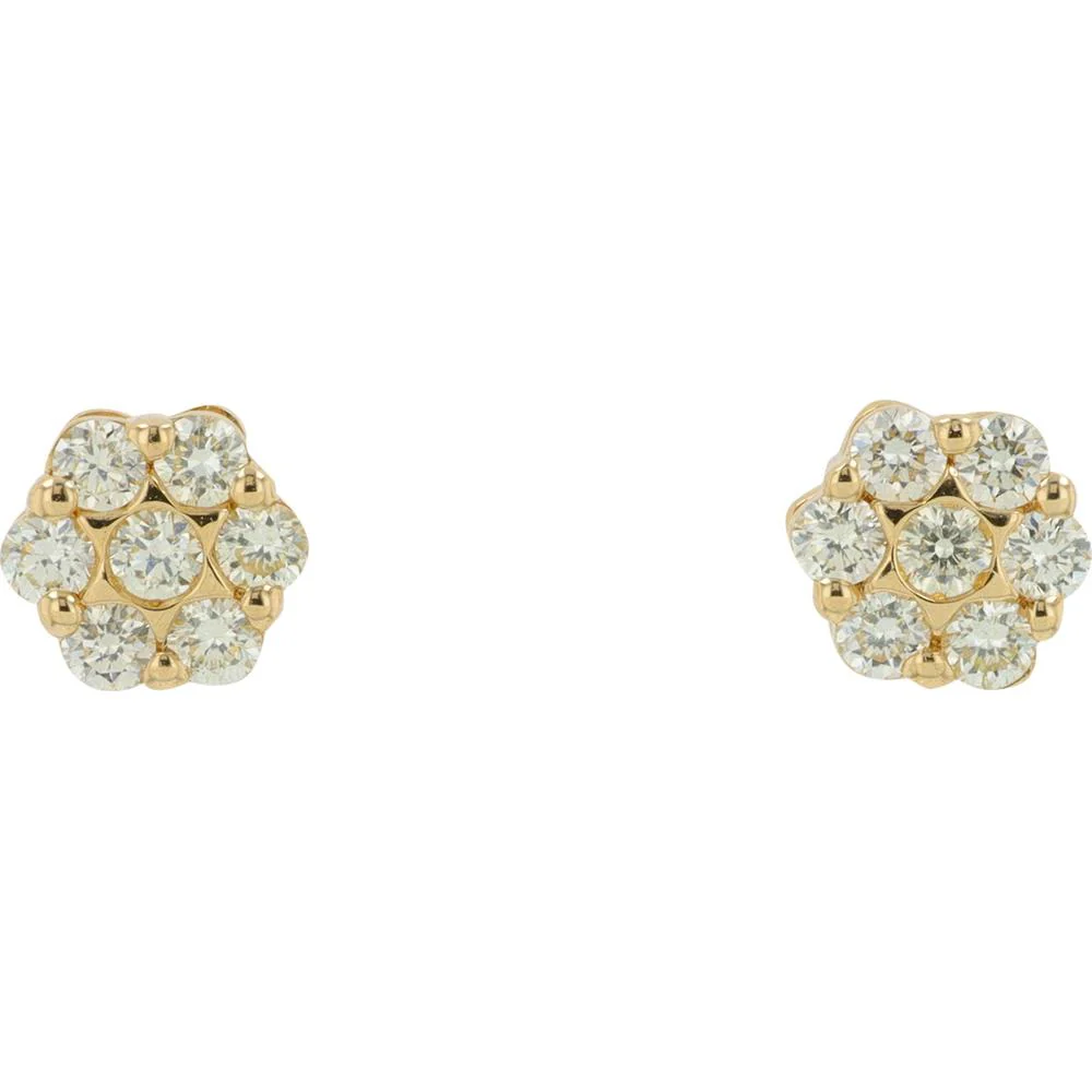14K Yellow Gold 0.25 Carat Total Diamond Cluster Stud Earrings