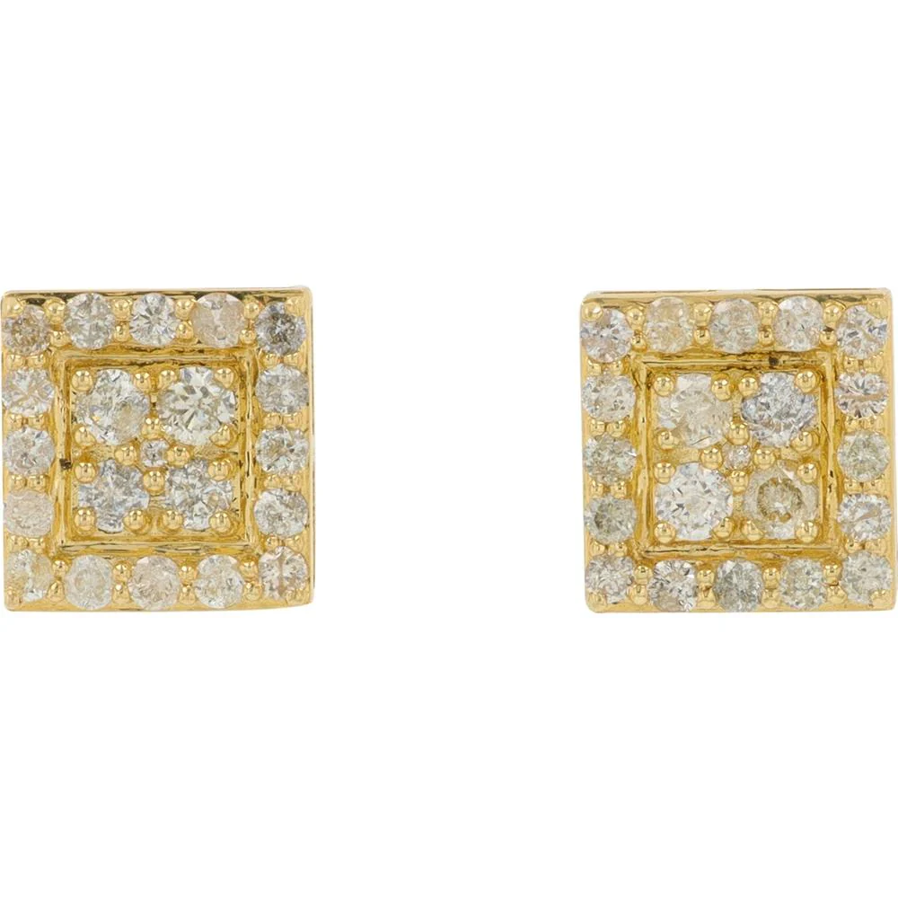 14K Yellow Gold 0.45 Carat Total Diamond Square Cluster Stud Earrings