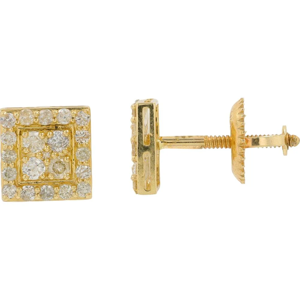 14K Yellow Gold 0.45 Carat Total Diamond Square Cluster Stud Earrings - Image 2