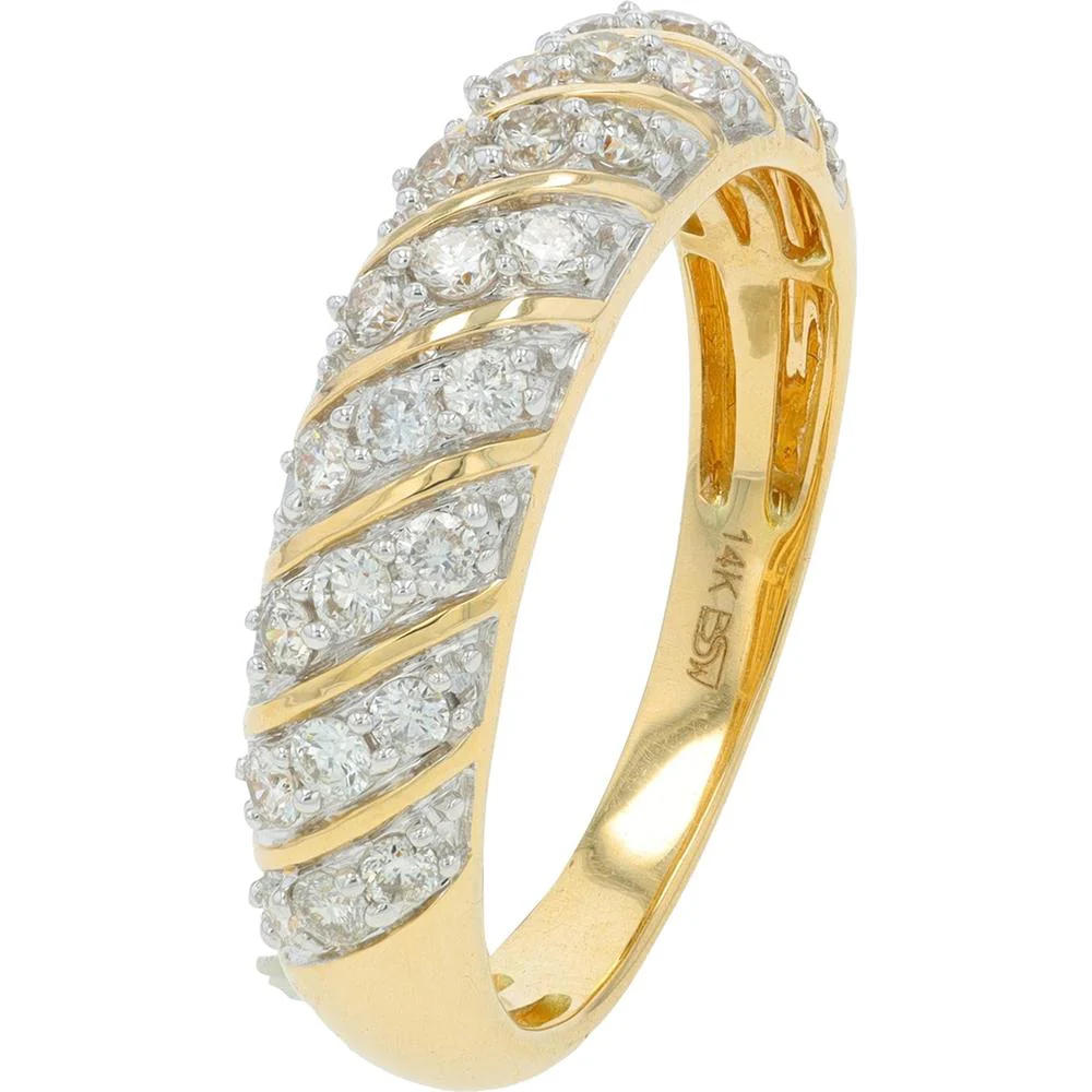 14K Yellow Gold 0.50 Carat Diamond Band with Diagonal Channel Set Round Diamonds