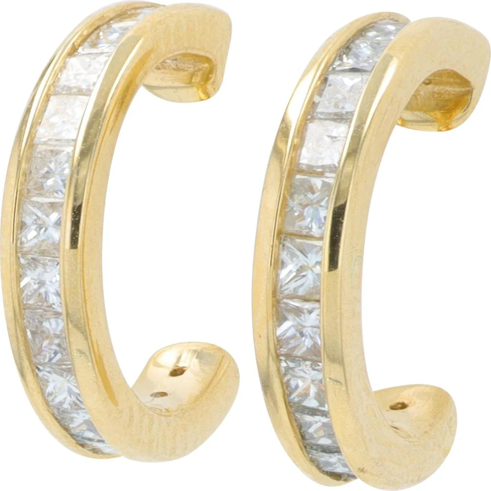 14K Yellow Gold 0.50 Carat Diamond Princess Cut C - Hoops Earrings - 0.50 Carat Total Diamond Weight