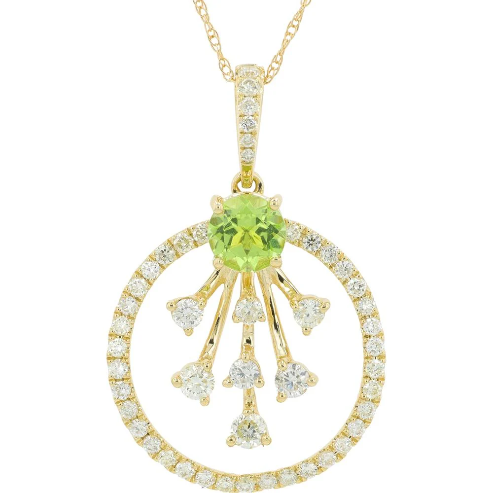 14K Yellow Gold 0.60 Carat Peridot Pendant with Diamond Halo