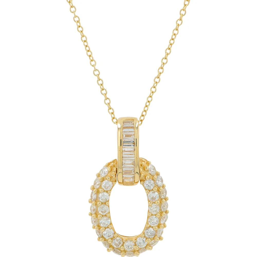 14K Yellow Gold 0.63 Carat Diamond Pendant with Baguette and Round Diamonds - Oval Design