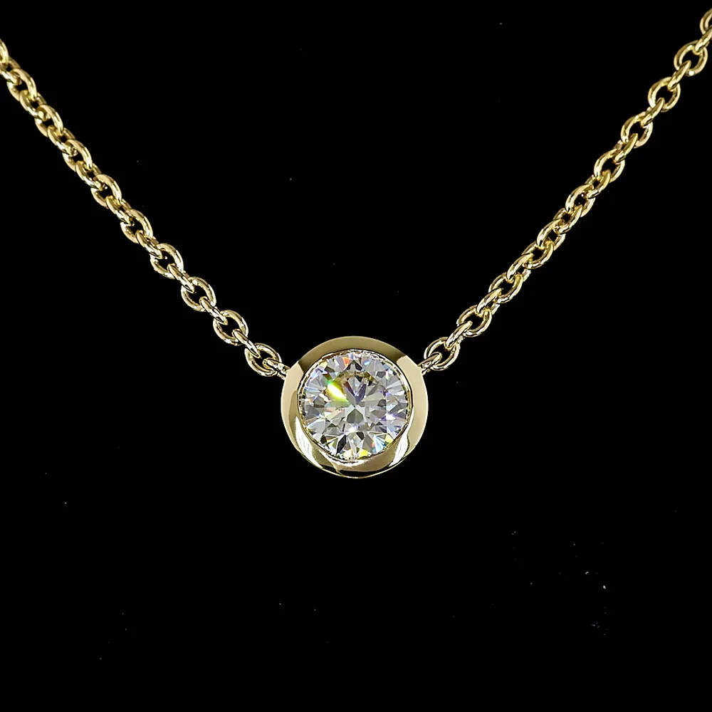 14K Yellow Gold 0.73 Carat Round Lab Diamond Solitaire Pendant with Bezel Setting - E-F Color, VS1 Clarity - Covaloro Fine Jewelry - Image 2