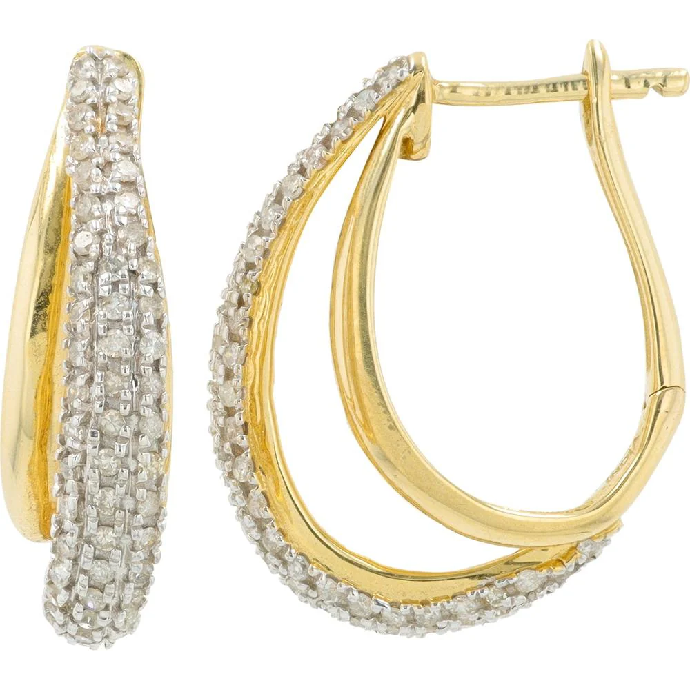 14K Yellow Gold 0.75 Carat Diamond Bypass Hoops - 0.75 Carat Total Diamond Weight