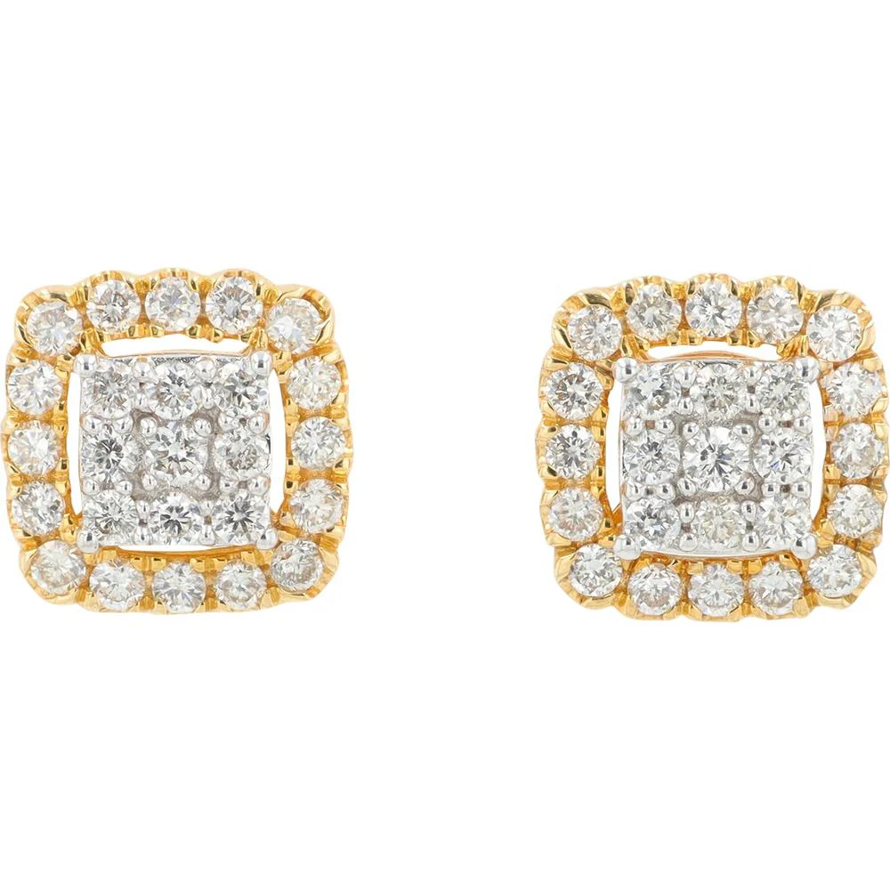 14K Yellow Gold 0.75 Carat Diamond Pendant & Square Cluster Earrings Set - 0.75 Carat Total Diamond Weight - Image 2