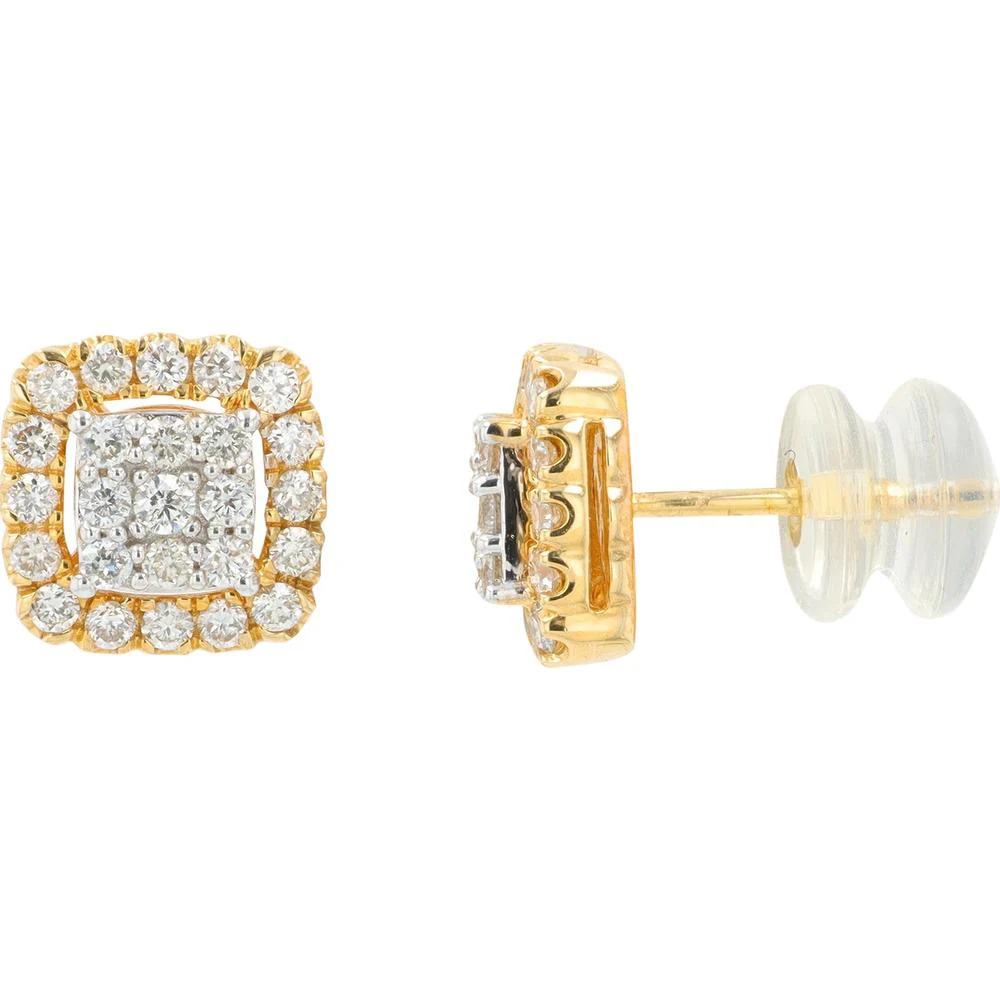 14K Yellow Gold 0.75 Carat Diamond Pendant & Square Cluster Earrings Set - 0.75 Carat Total Diamond Weight - Image 3