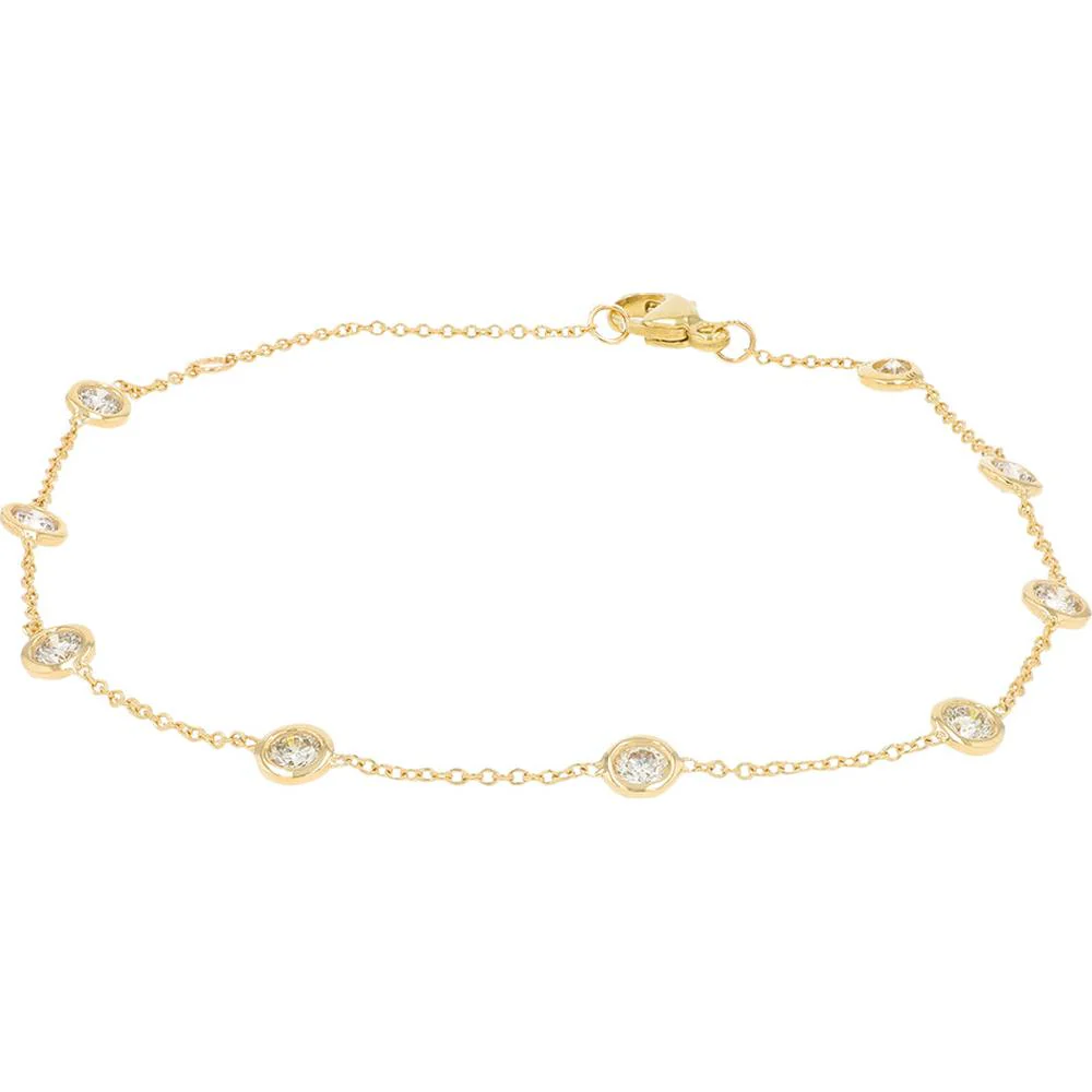 14K Yellow Gold 0.75 Carat Total Weight Diamond By the Yard Bracelet - Bezel Set Station Design