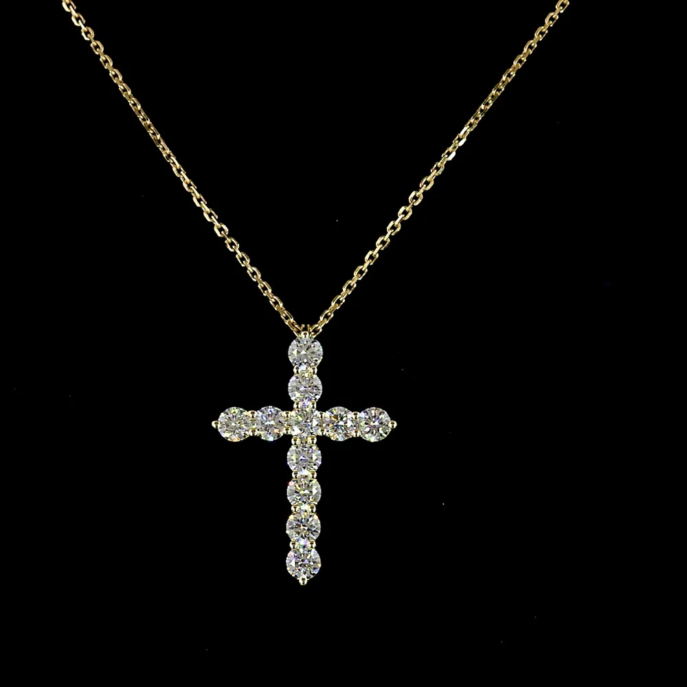 14K Yellow Gold 0.99 Carat Lab Diamond Cross Pendant with Brilliant Cut Round Stones in Prong Setting - E-F Color VS1 Clarity - Covaloro Fine Jewelry