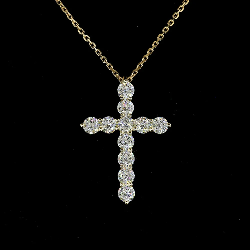 14K Yellow Gold 0.99 Carat Lab Diamond Cross Pendant with Brilliant Cut Round Stones in Prong Setting - E-F Color VS1 Clarity - Covaloro Fine Jewelry - Image 2