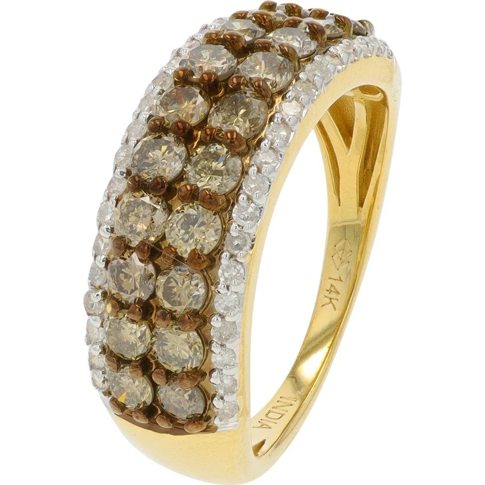 14K Yellow Gold 1.00 Carat Total Weight Round Diamond Band Ring with Champagne and White Diamonds