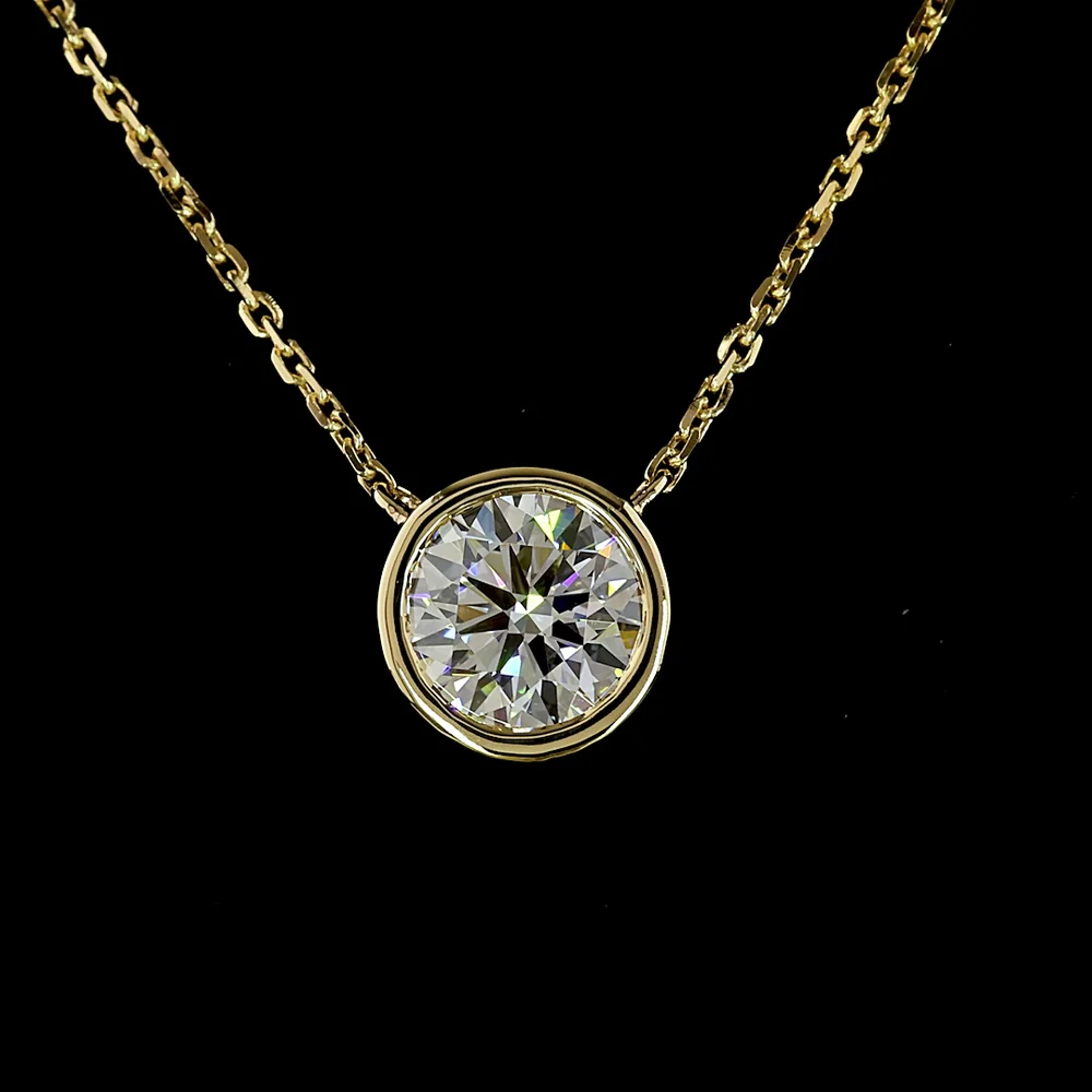 14K Yellow Gold 1.01 Carat Round Solitaire Pendant with Bezel Set Lab Diamond - D VS1 Color Clarity - Covaloro Fine Jewelry - Image 2