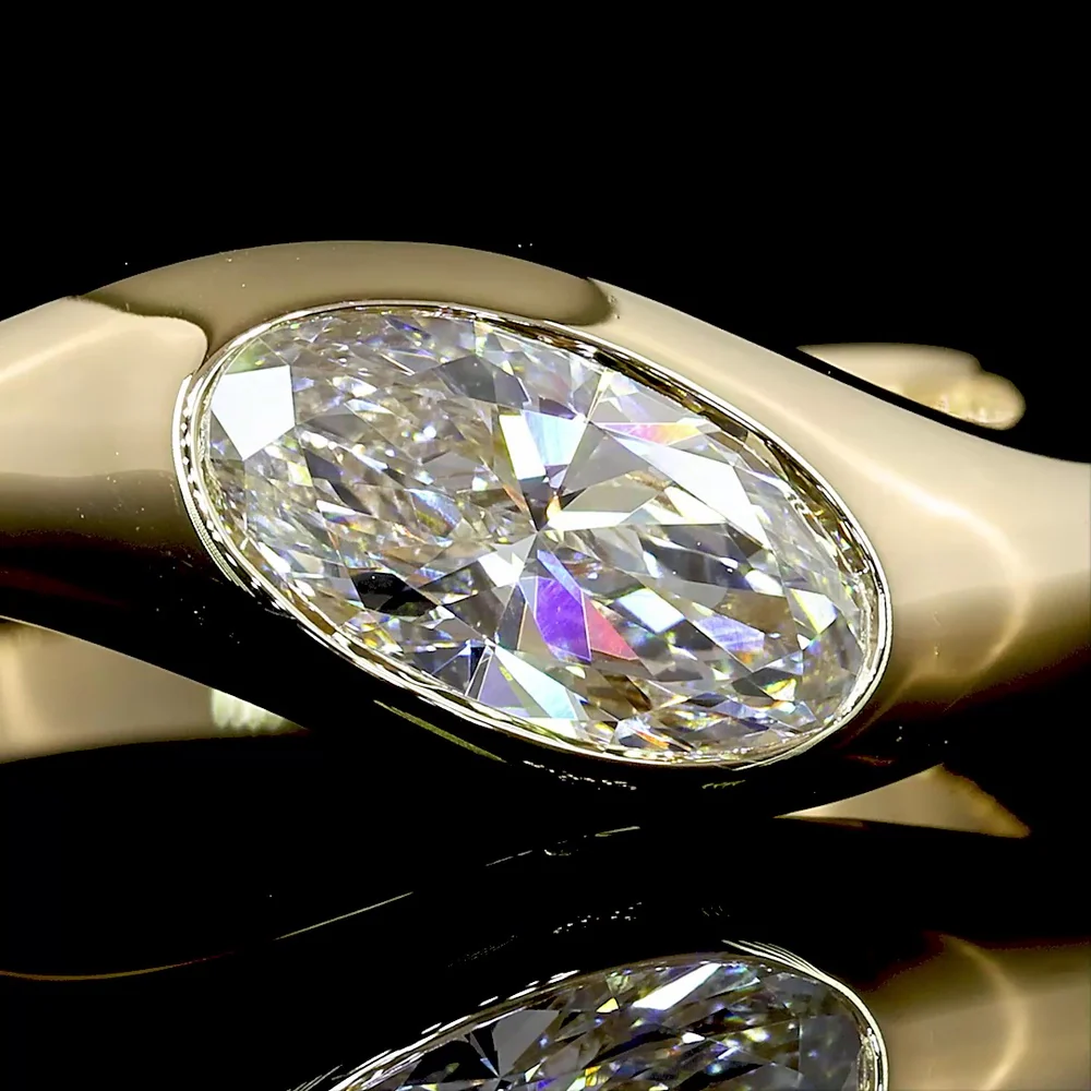 14K Yellow Gold 1.04 Carat Moval Cut Solitaire Ring with Flush Setting and Inclined Orientation - Lab Grown Diamond E Color VVS2 Clarity - Covaloro Fine Jewelry - Image 2