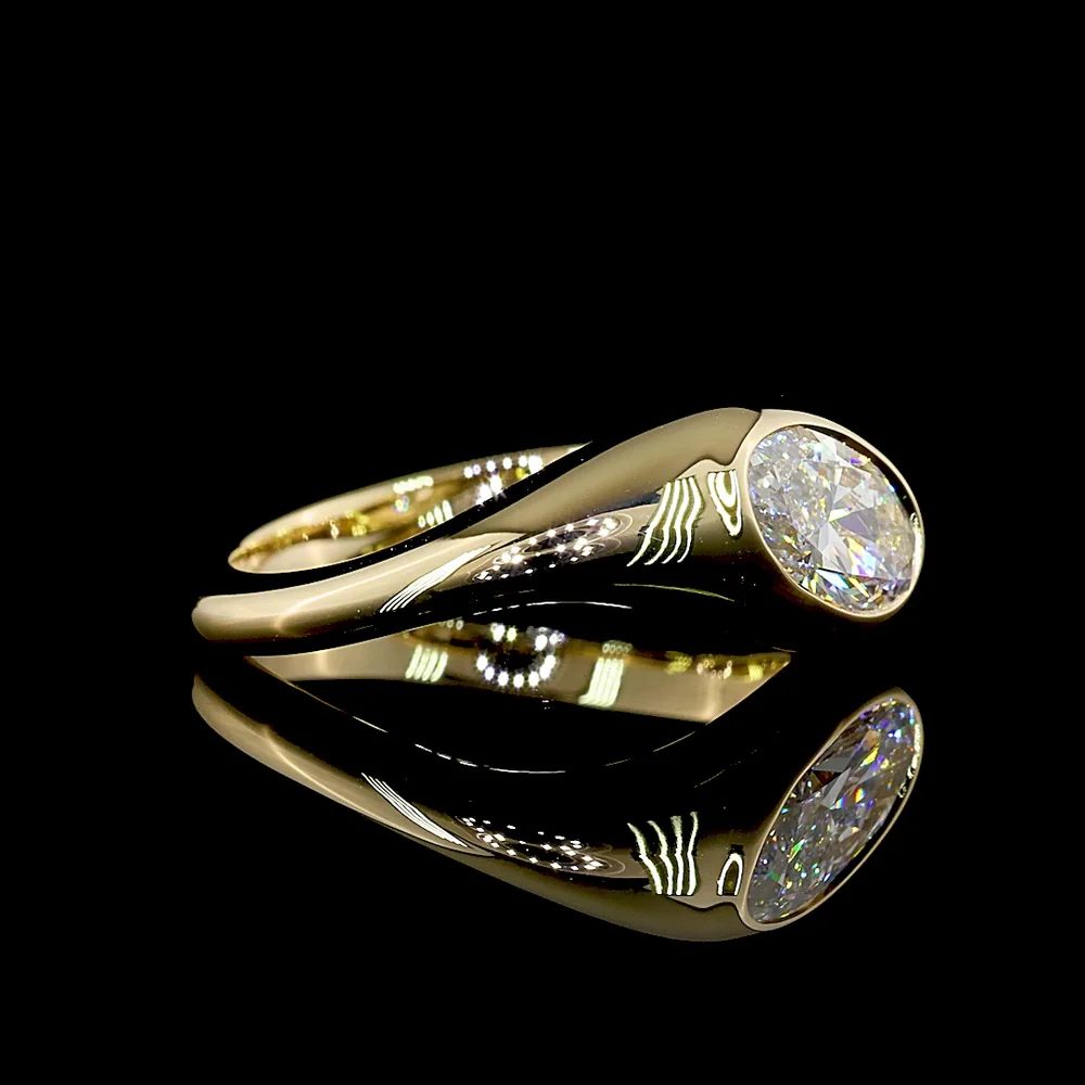 14K Yellow Gold 1.04 Carat Moval Cut Solitaire Ring with Flush Setting and Inclined Orientation - Lab Grown Diamond E Color VVS2 Clarity - Covaloro Fine Jewelry - Image 3