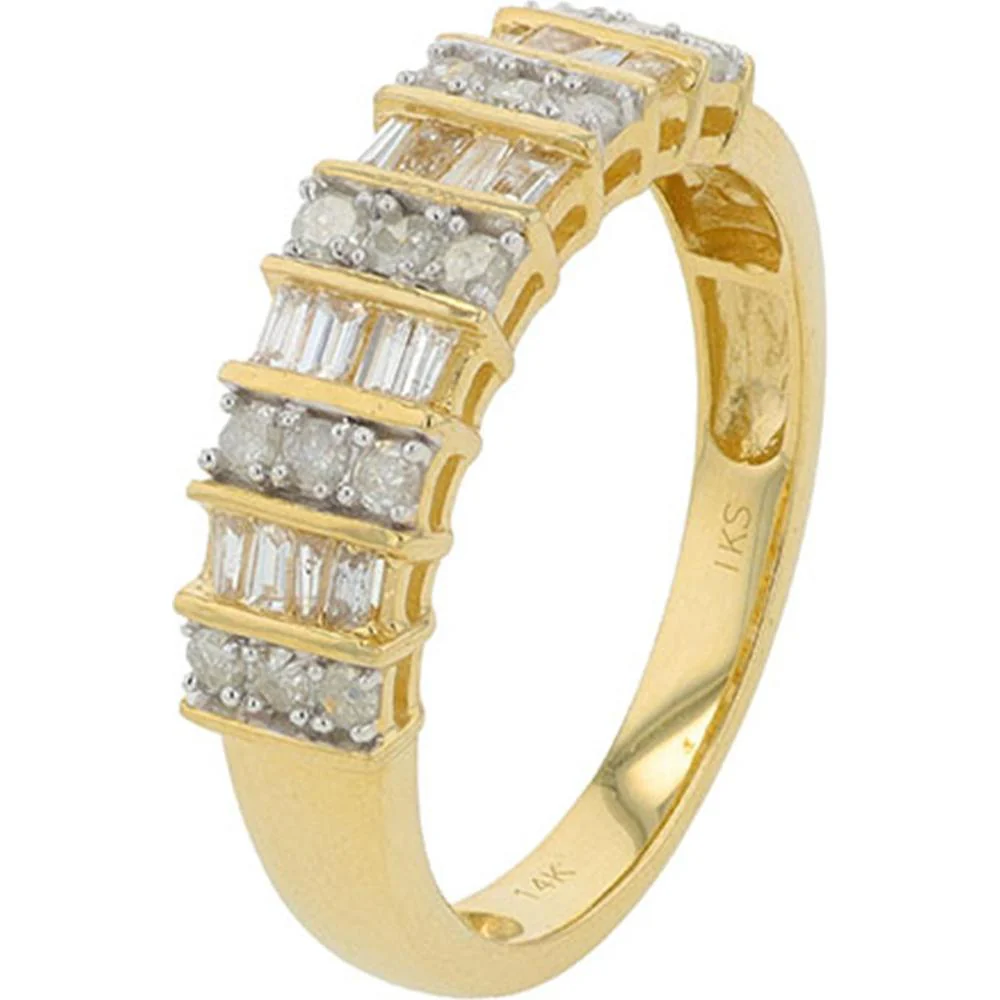 14K Yellow Gold 1/2 Carat Diamond Band with Alternating Round and Baguette Cuts