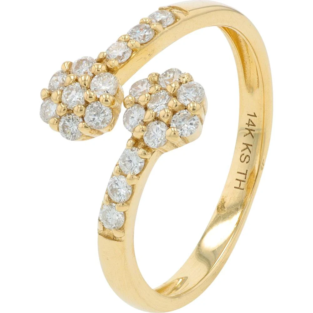 14K Yellow Gold 1/2 Carat Diamond Bypass Ring with Clustered Round Diamonds