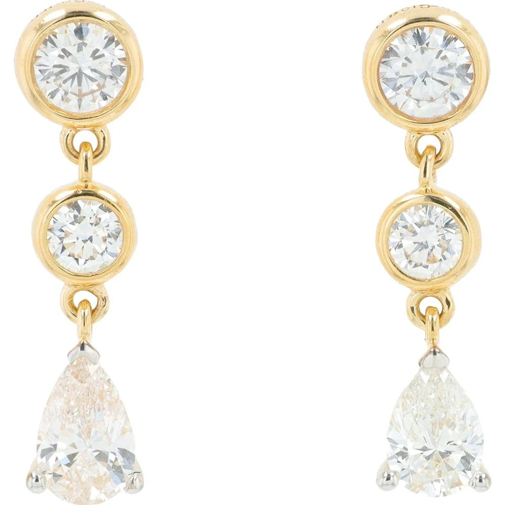 14K Yellow Gold 1.25 Carat Lab Grown Diamond Dangle Earrings - Round and Pear Shaped