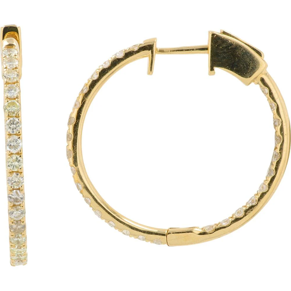 14K Yellow Gold 1.30 Carat Diamond Inside - Out Hoop Earrings - 1.30 Carat Total Diamond Weight - Image 2