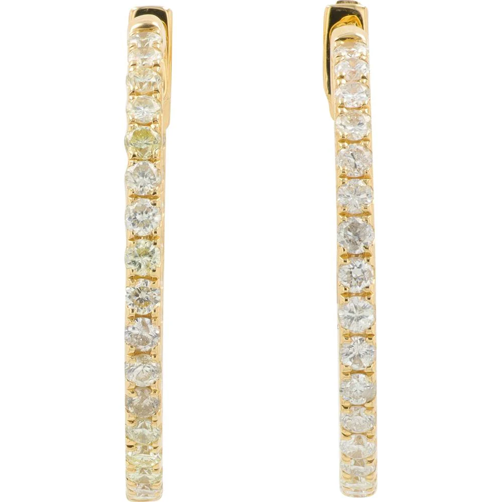 14K Yellow Gold 1.30 Carat Diamond Inside - Out Hoop Earrings - 1.30 Carat Total Diamond Weight - Image 3