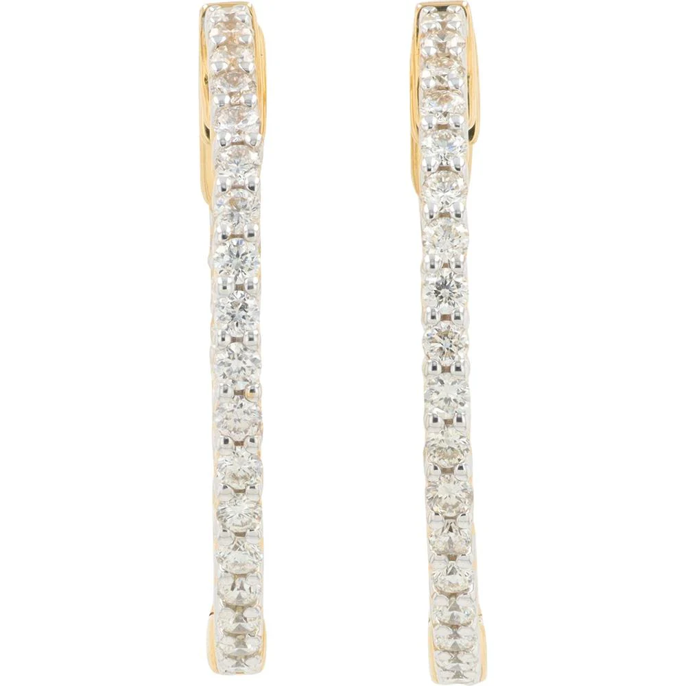 14K Yellow Gold 1.50 Carat Diamond Medium Hoop Earrings - Prong Set Diamonds - Image 3