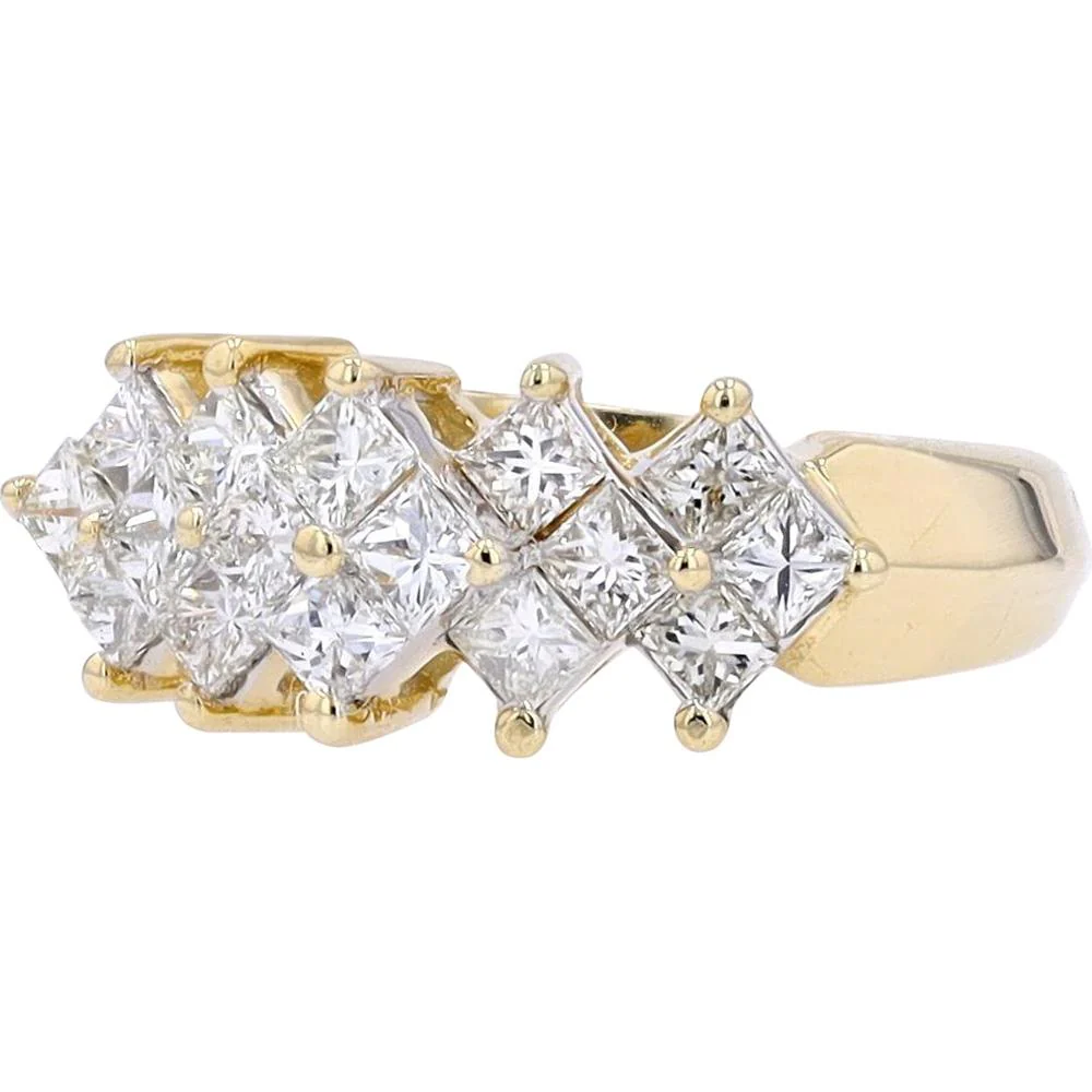 14K Yellow Gold 1.50 Carat Diamond Ring with Princess - Cut Stones - 1.50 Carat Total Diamond Weight - Image 2