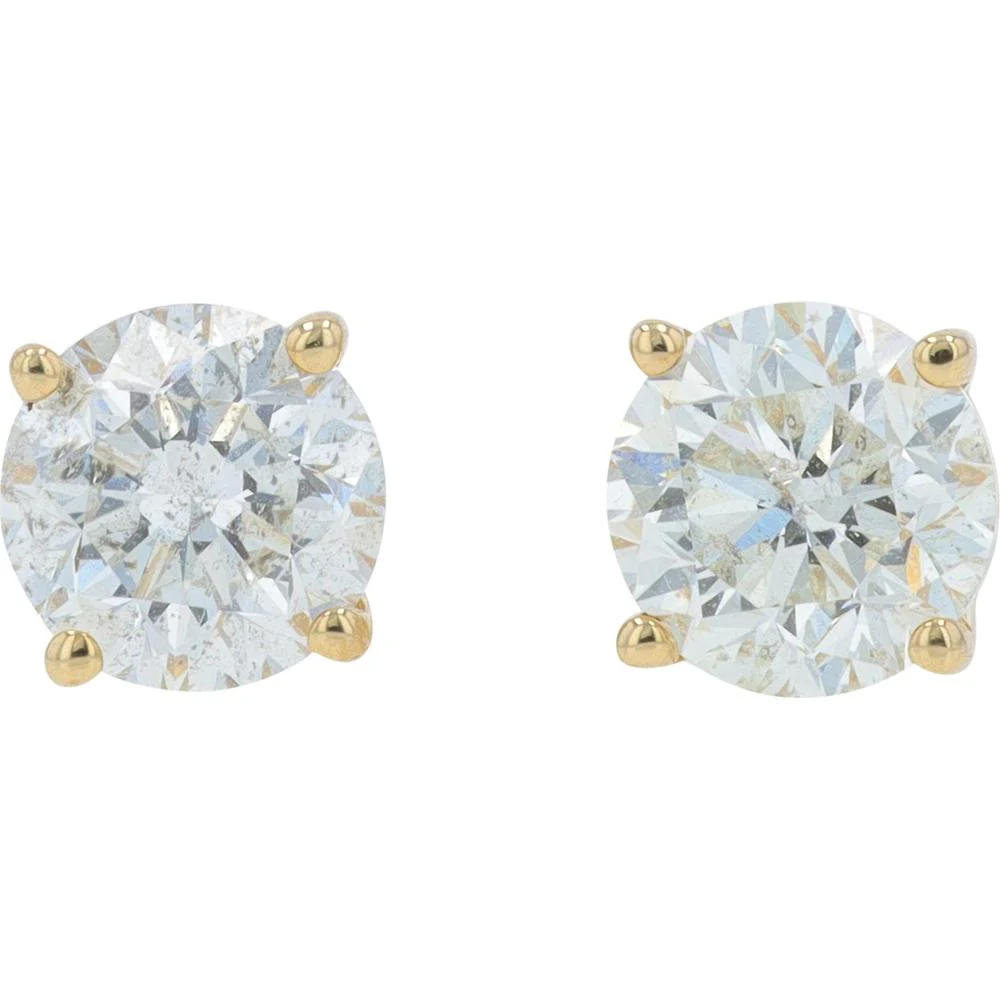 14K Yellow Gold 1.50 Carat Diamond Stud Earrings with 4 - Prong Setting