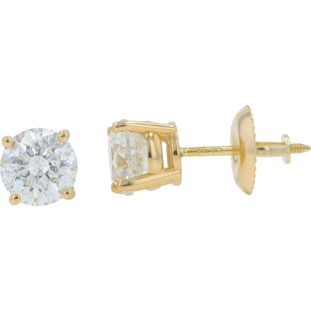 14K Yellow Gold 1.50 Carat Diamond Stud Earrings with 4 - Prong Setting - Image 2